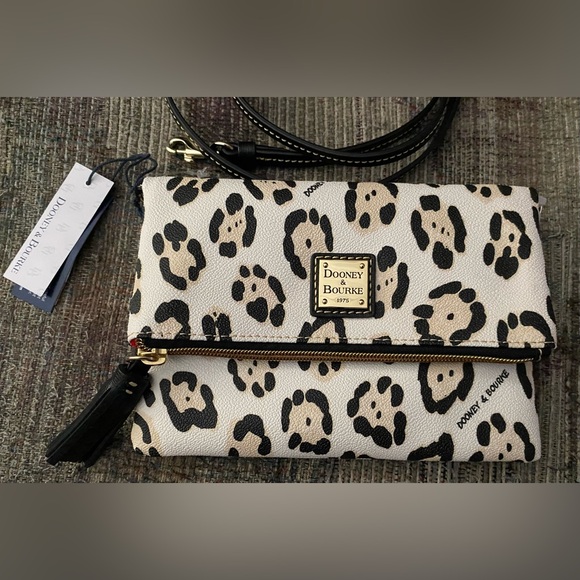 Dooney & Bourke Handbags - Dooney & Bourke Black/Leopard foldover zip crossbody.